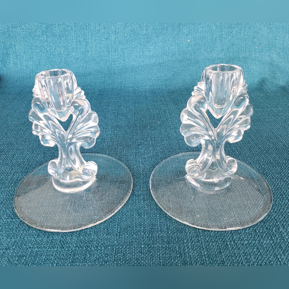 Antique Fostoria Candle Holders Glass set of 2